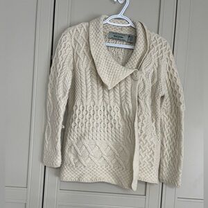 Vintage Aran Crafts Irish Cable Single Button Soft Merino Wool Cardigan